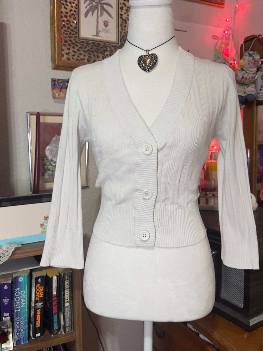 Paris Blues Ivory Ribbed Button-Front Cardigan - Picture 10 of 10